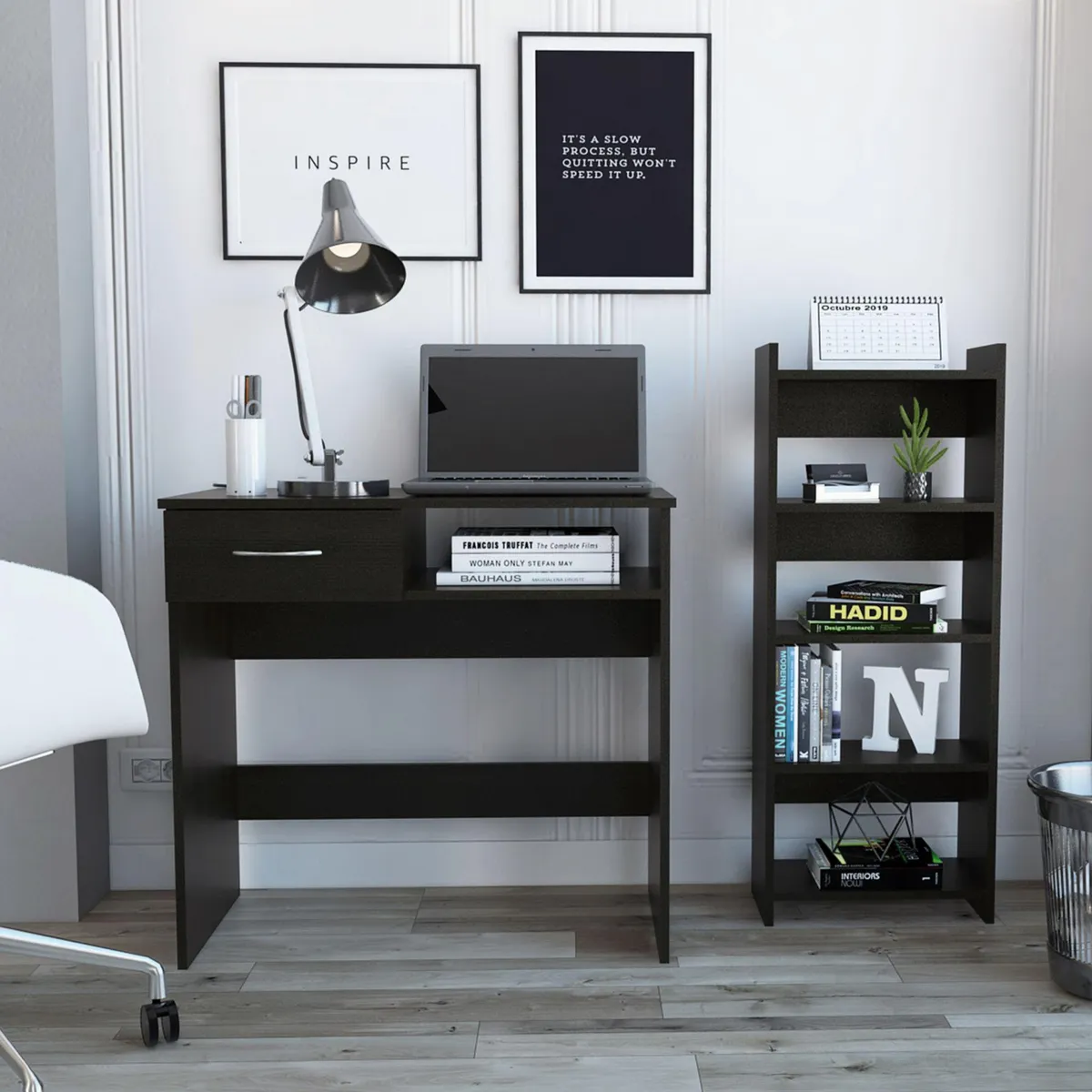 TUHOME - Combo Escritorio Wengue Melamina + Estante Office 11