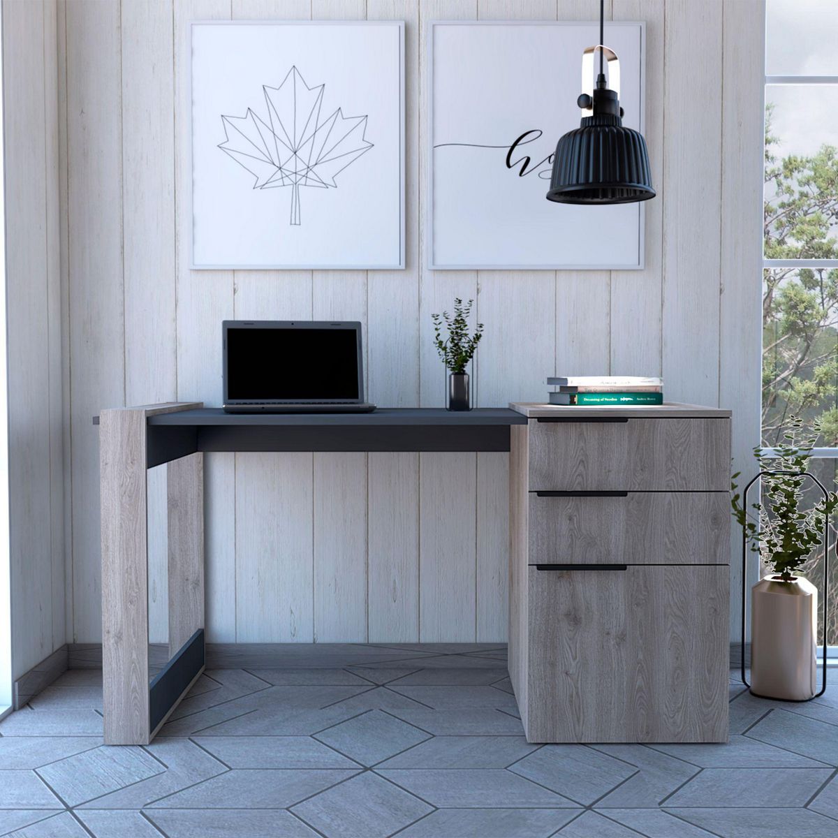 TUHOME - Escritorio Ceniza Melamina Office 13