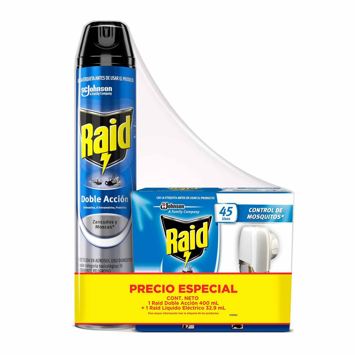 RAID - Insecticida Raid Aerosol Doble Acción 400ml + Repelente Líquido 45 Noches