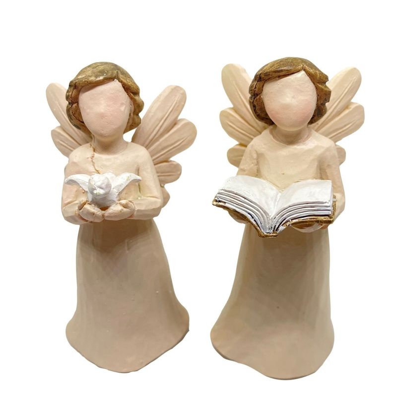  - Adorno Angel con Paloma y Libro Set 2 unidades Cerámica 10x10x10cm