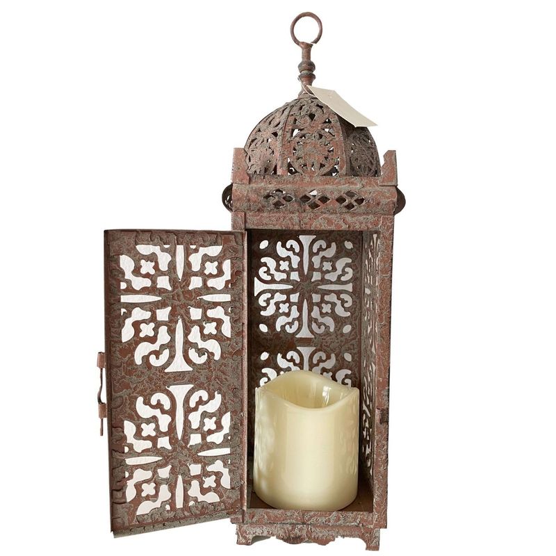  - Adorno Farol de Metal con Vela Led  25cm