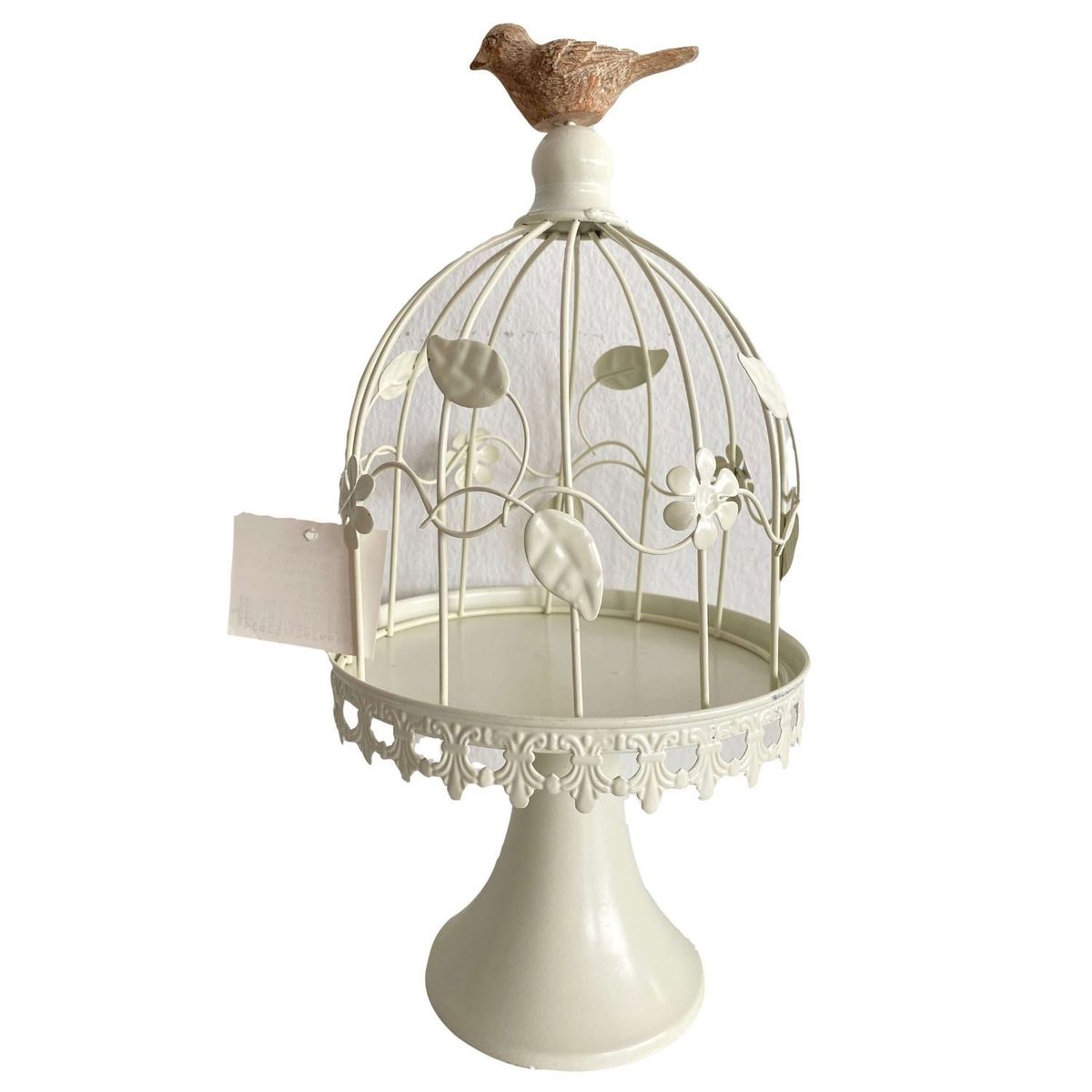 GENERICO - Jaula Decorativa de Metal con Pájaro de Cerámica 25cm