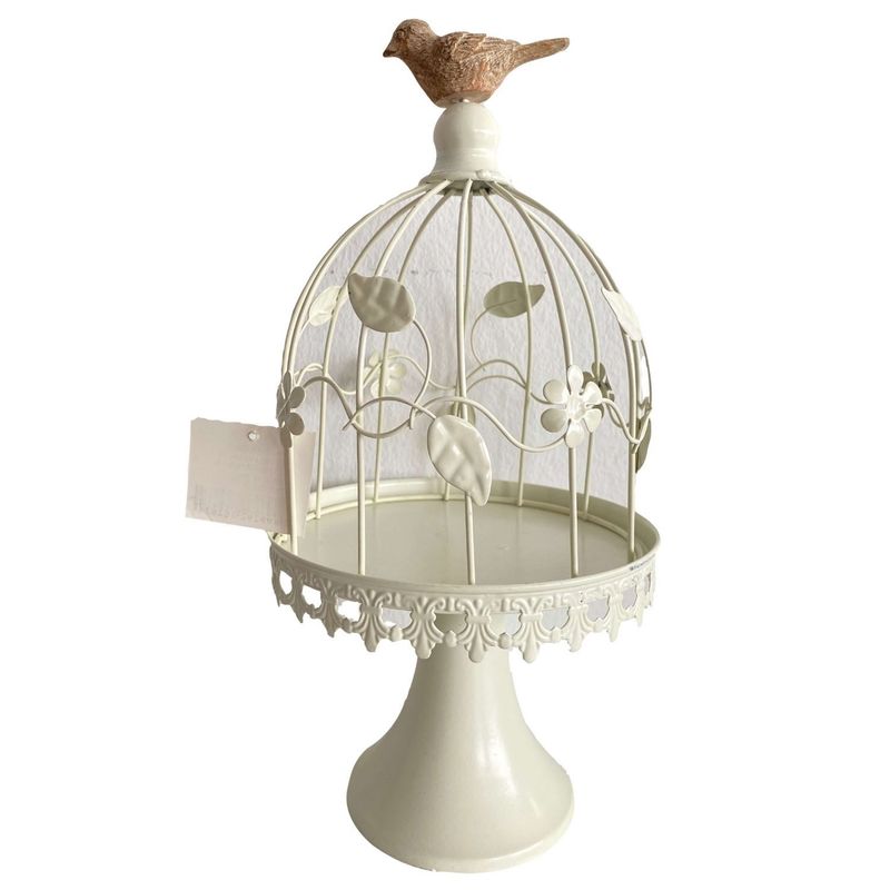  - Jaula Decorativa de Metal con Pájaro de Cerámica  25cm