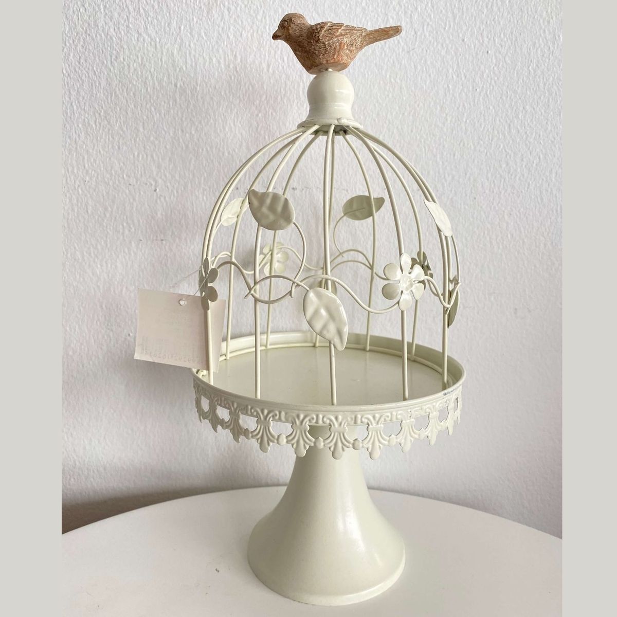 GENERICO - Jaula Decorativa de Metal con Pájaro de Cerámica 25cm