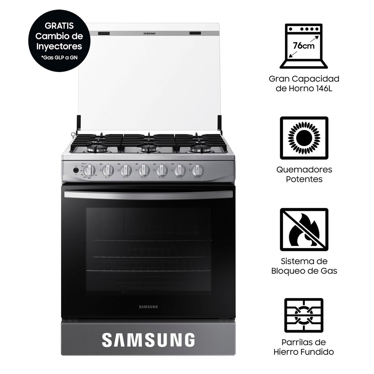 SAMSUNG - Cocina Samsung a Gas 6 Hornillas NX52T3310PV Gris