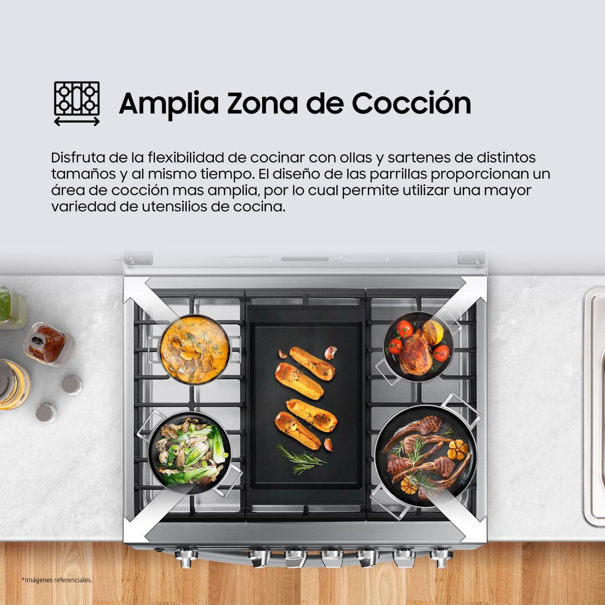SAMSUNG - Cocina a Gas 6 hornillas con Plancha NX52T5311PSPE