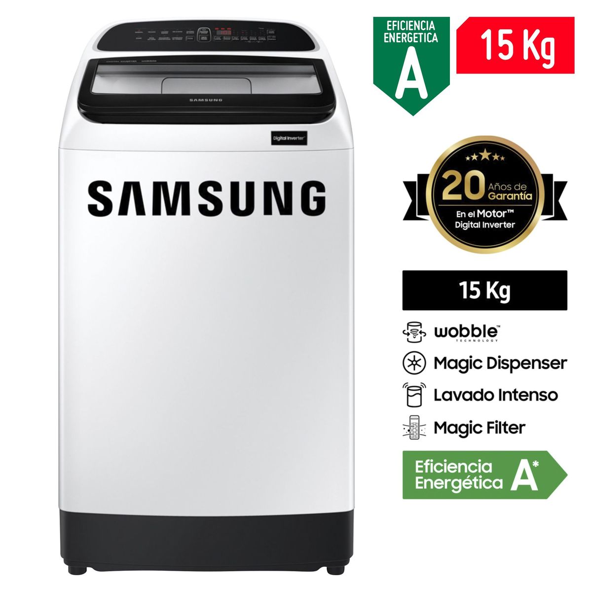 SAMSUNG - Lavadora Samsung WA15T5260BW/PE 15 Kg