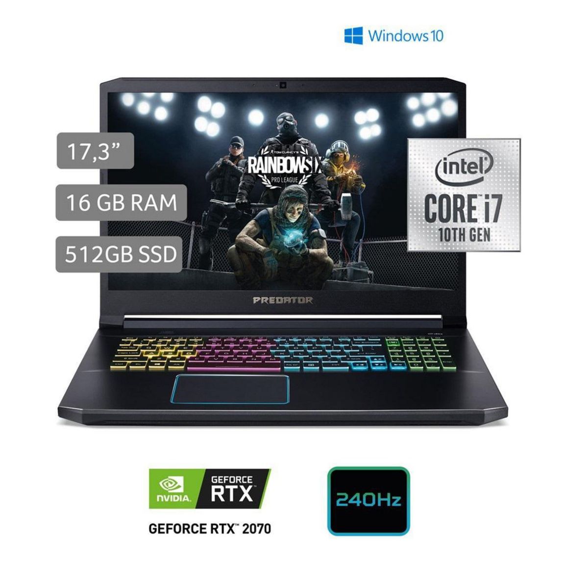 ACER - Laptop Acer Predator 17.3" Intel Core i7 16GB 512GB SSD 8GB Video H317-54-79LN