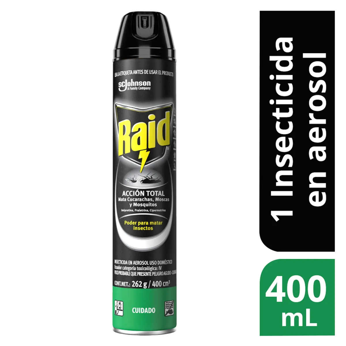 RAID - Insecticida Raid Aerosol Acción Total 400ml Cucarachas/Moscas/Mosquitos Lavanda