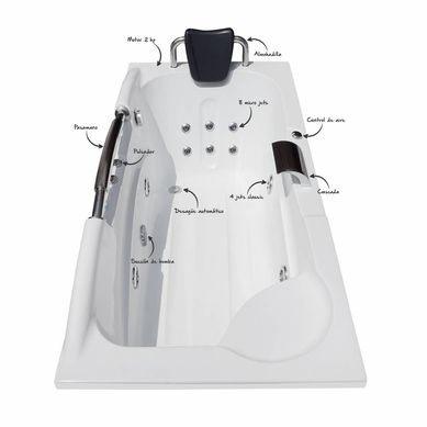 Tina Hidromasaje Rectangular Athenea Profesional 169x85cm Blanca