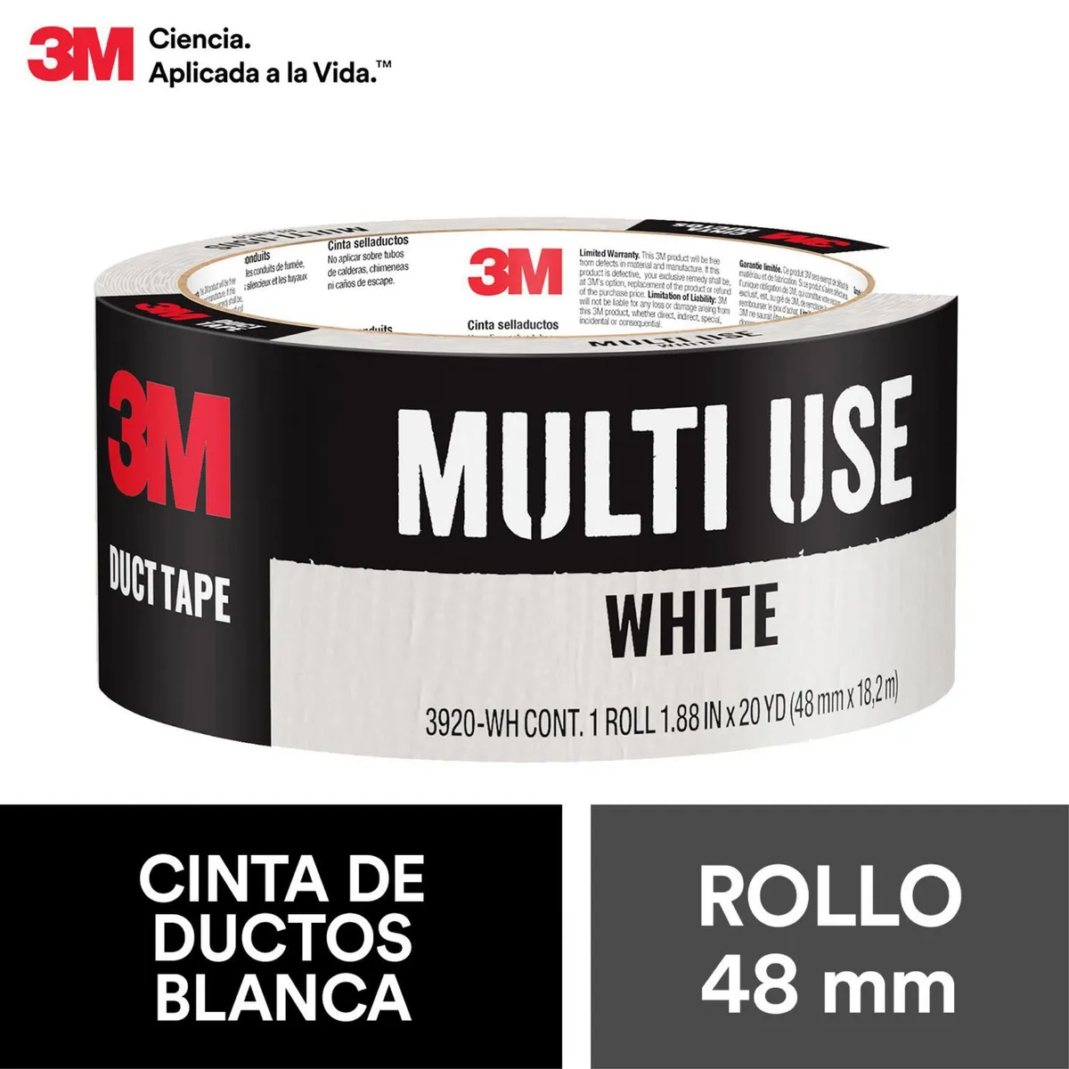 3M NEXCARE - Cinta de ducto, Cinta de Reparación Blanco 3M, 48 mm x 18 m