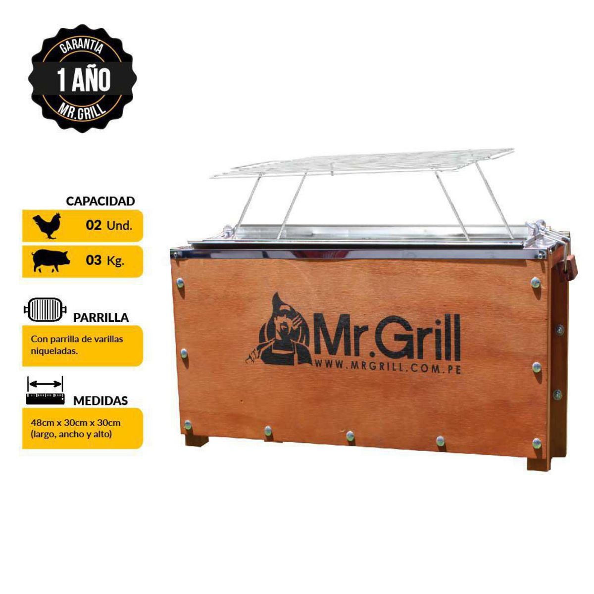 MR GRILL - Caja China Acero Galvanizado/ Madera Mr Grill 46X28 Cm