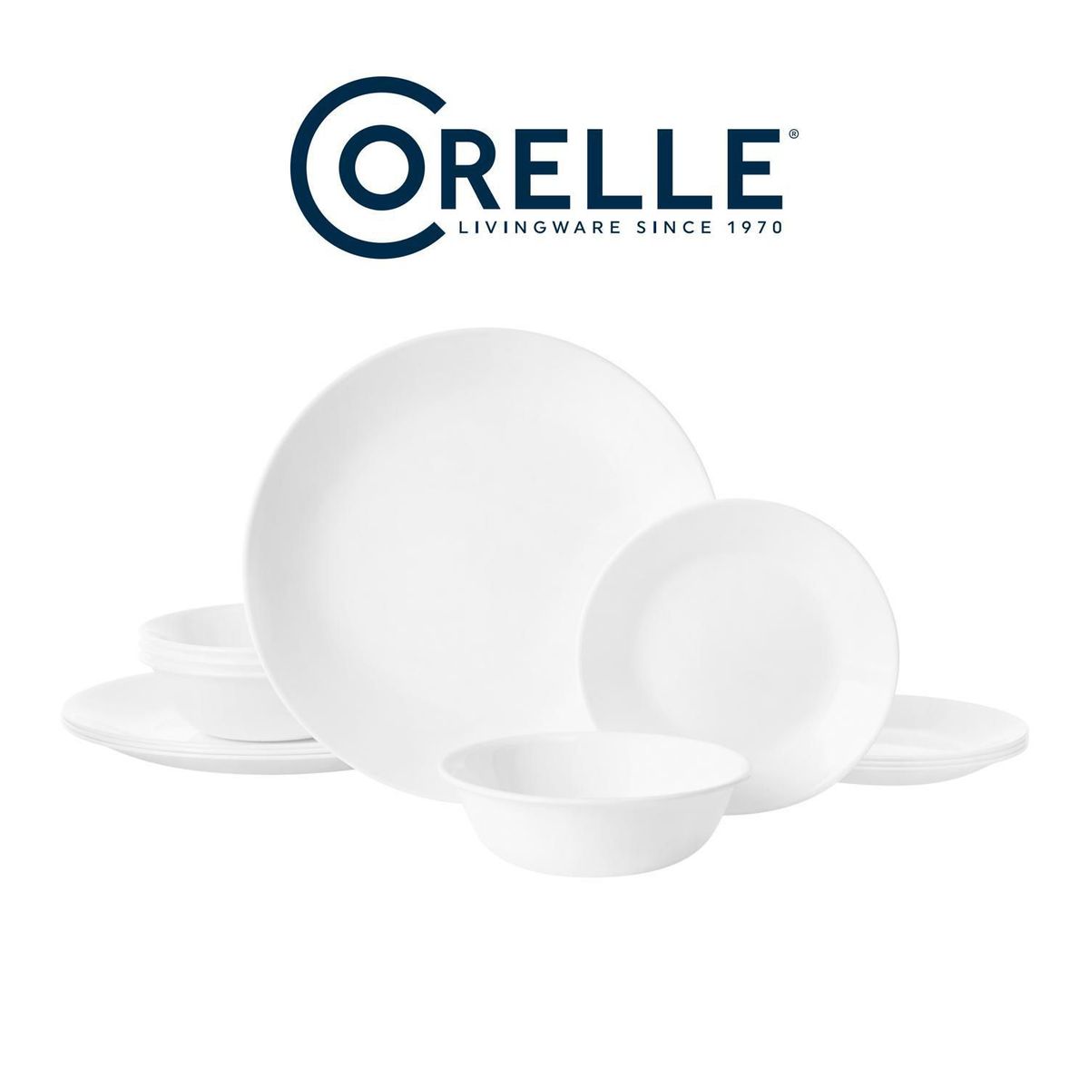 CORELLE - Juego de vajillas Vidrio Corelle Blanco 12 Piezas
