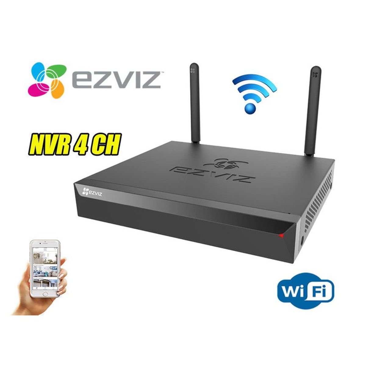 EZVIZ - Grabador de Video NVR 4CH con Wi-Fi Doble Antena 5MP Onvif