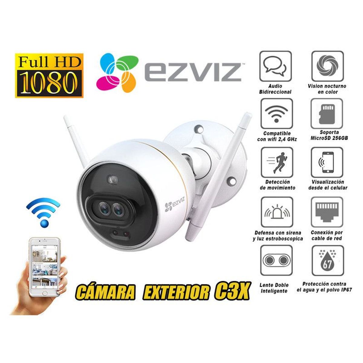 EZVIZ - Cámara de Seguridad Exterior con Wi-Fi Full HD 1080p Tubo C3X