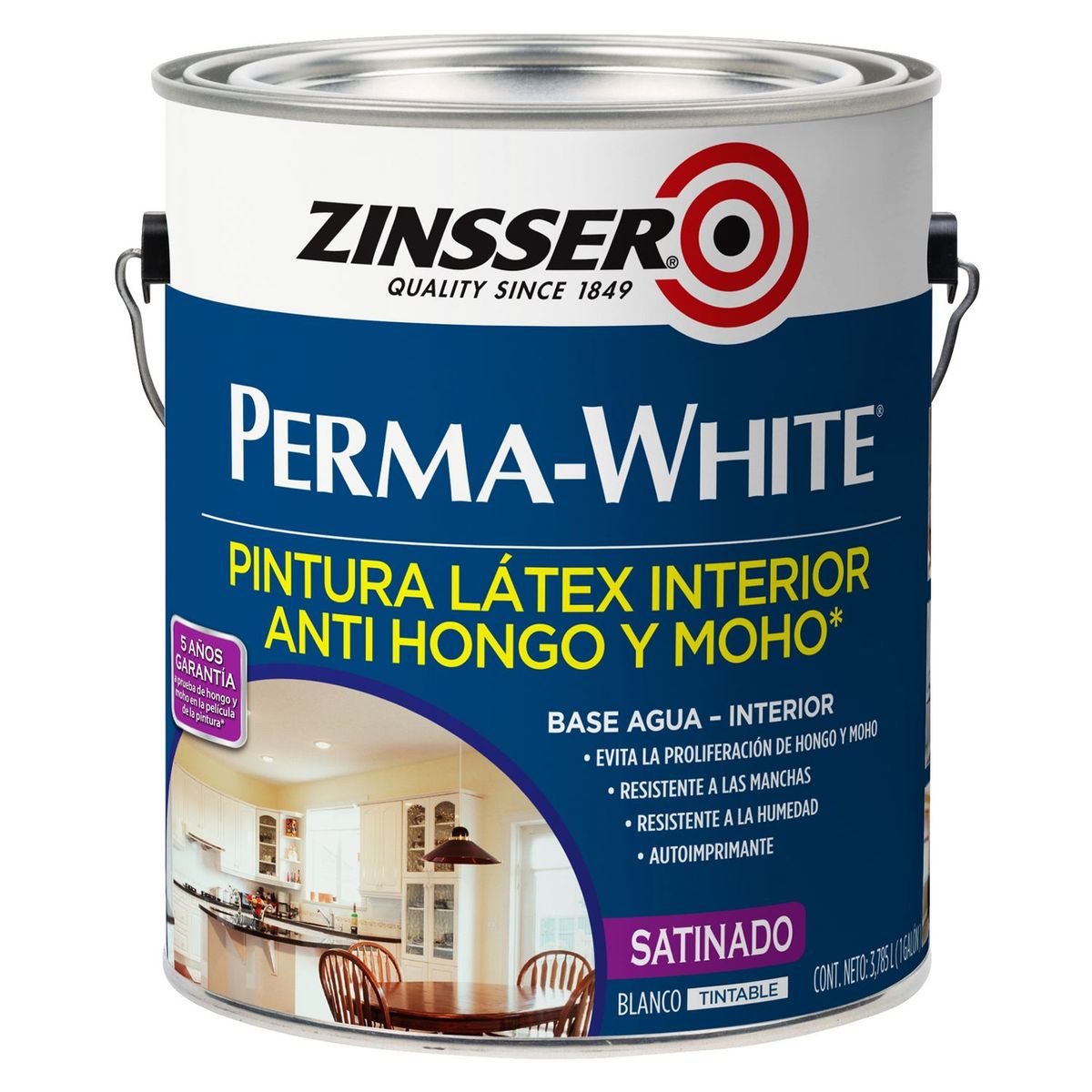 ZINSSER - Pintura Látex Perma-White Blanco Satinado 1 GL