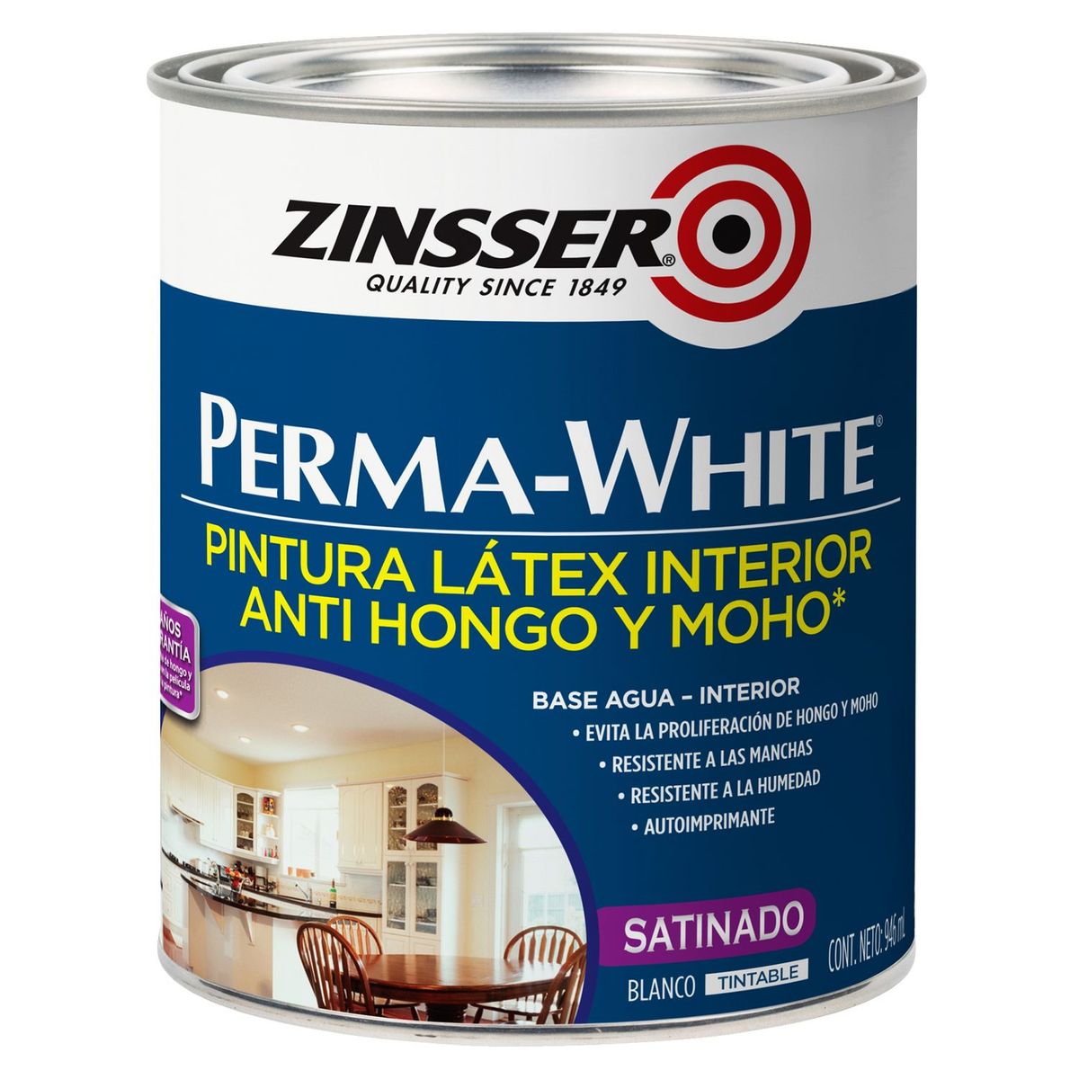 ZINSSER - Pintura Latex lavable antihongo Satinado Blanco 0,946L Zinsser