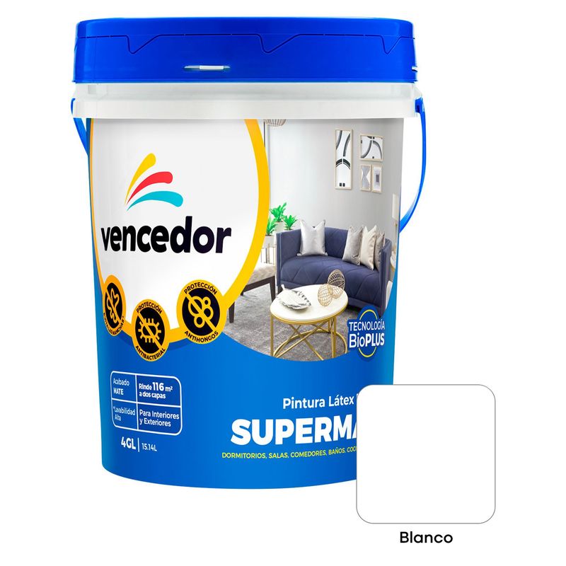 SUPERMATE - Supermate Vencedor Blanco Antibacterial Decorativo 4GL