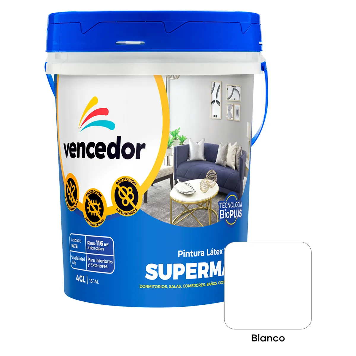 SUPERMATE - Pintura Supermate Antibacterial Blanco Decorativo 4GL