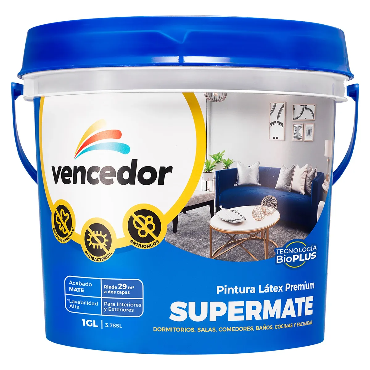 SUPERMATE - Pintura Supermate Antibacterial Blanco Decorativo 1 GL