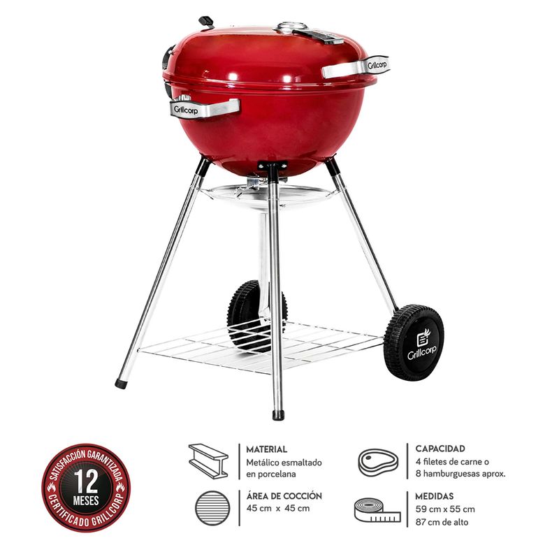 GRILLCORP - Parrilla a Carbón Sheriff 18" Junior Grillcorp Rojo