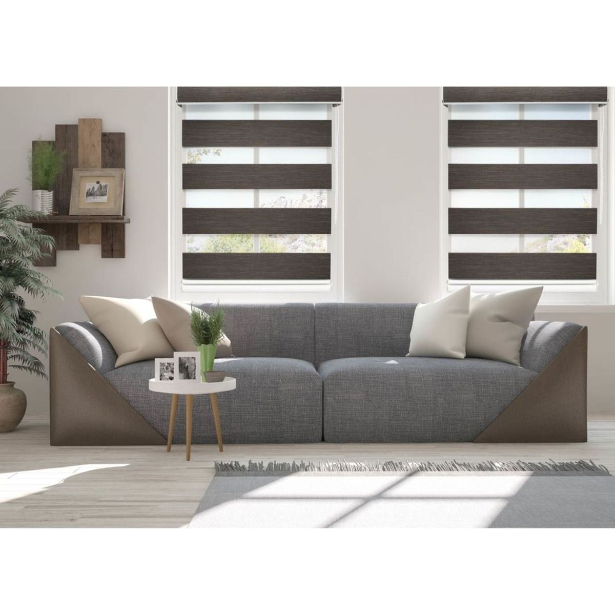 PLASTILISTO - Cortina Roller Día/Noche Zebra 120x160cm Café Madera