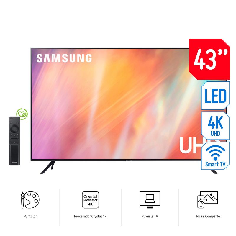 SAMSUNG - Televisor Samsung Smart UHD 4K 43" UN43AU7000GXPE (2021)