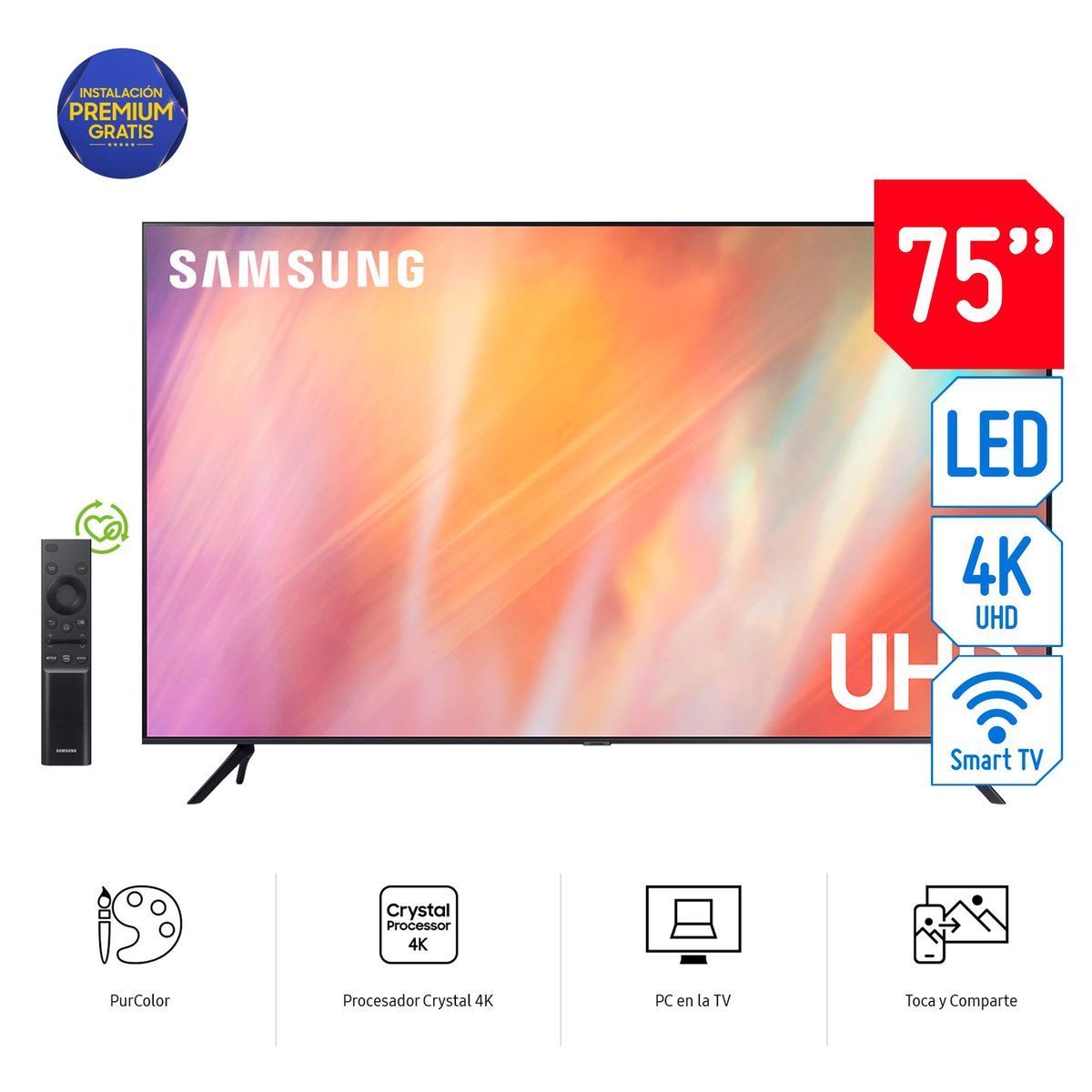 SAMSUNG - Televisor Samsung Smart UHD 4K 75" UN75AU7000GXPE (2021)