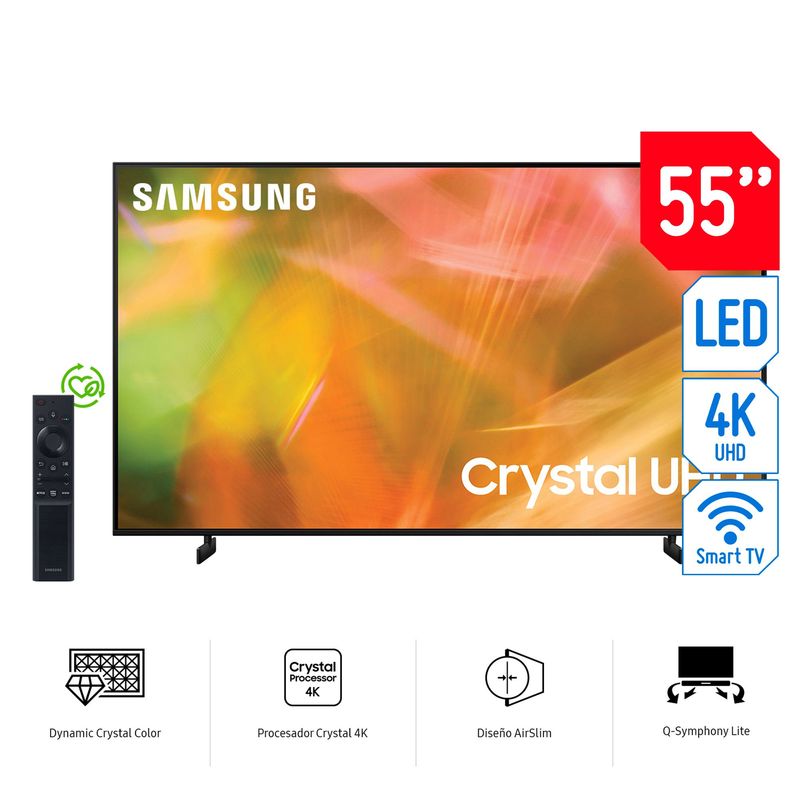 SAMSUNG - Televisor Samsung Smart Crystal UHD 4K 55" UN55AU8000GXPE (2021)