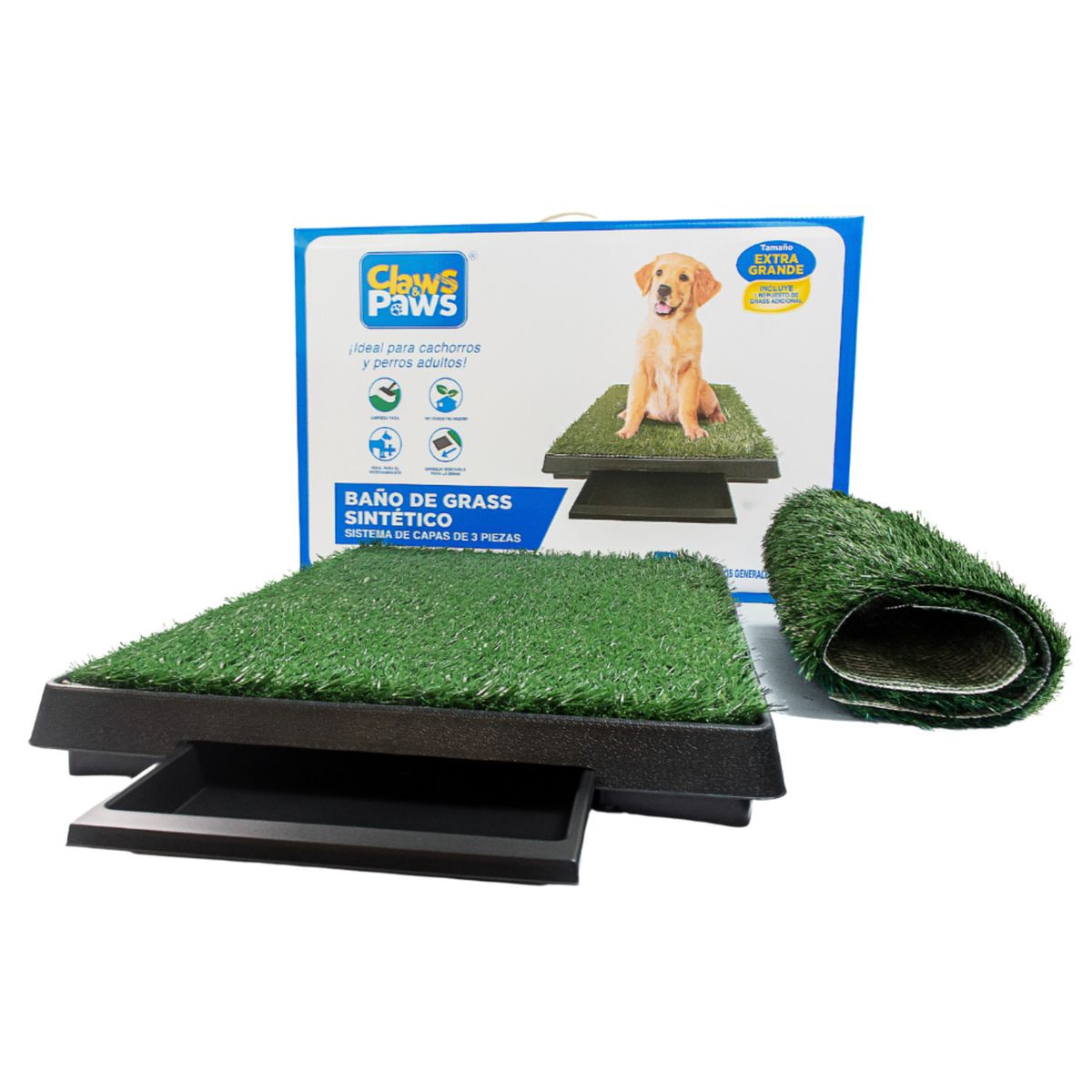 CLAWS & PAWS - Baño de Grass Sintético + Repuesto para Perros 76x51x7cm