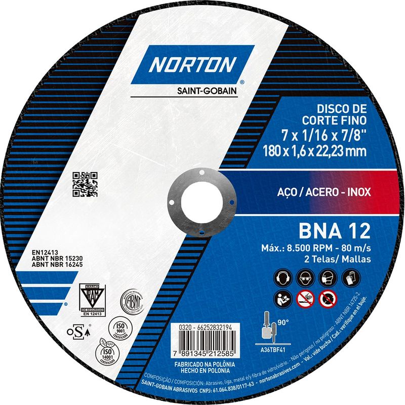 NORTON - Disco de Corte Fino para acero BNA12 7 Norton