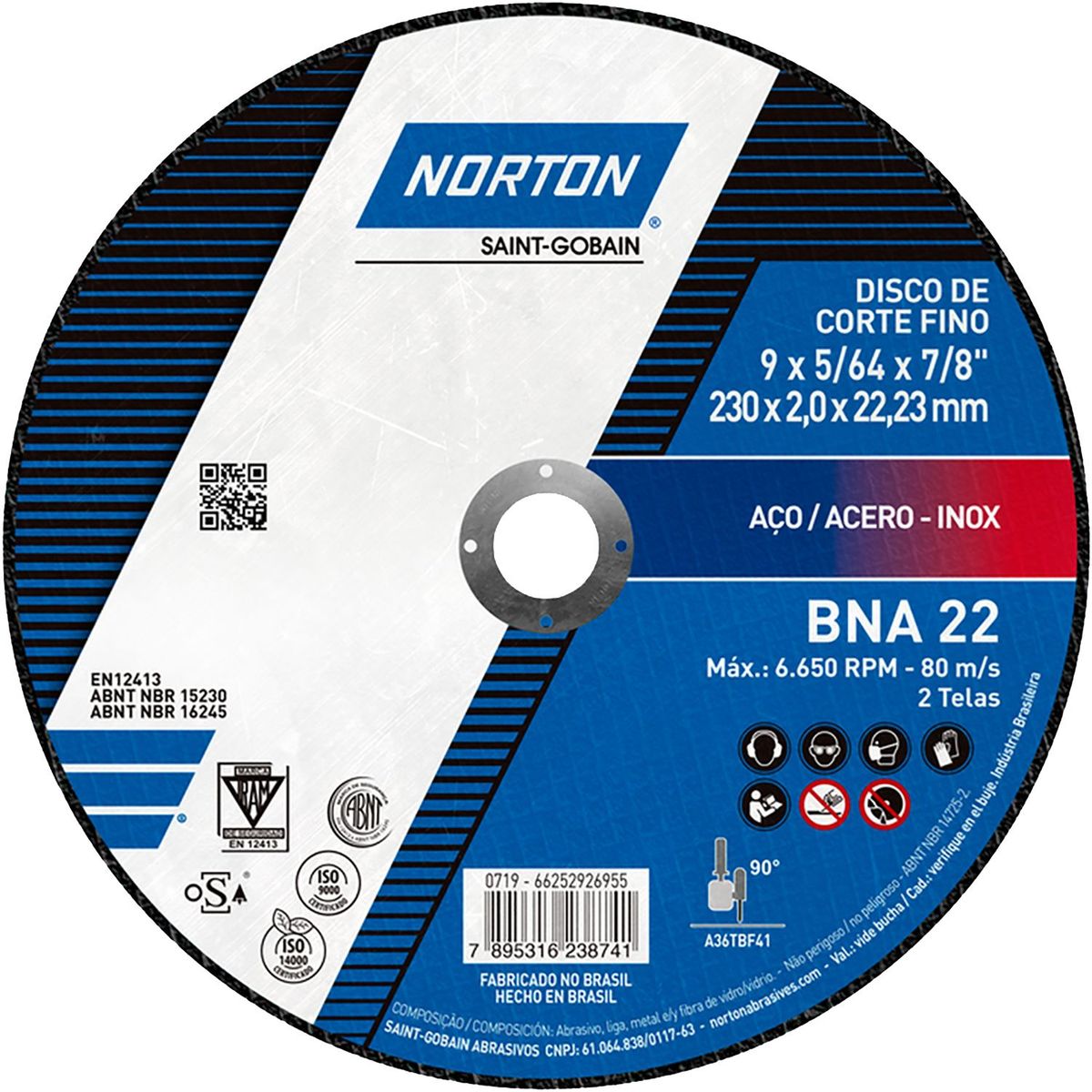 NORTON - Disco de Corte Fino para acero 230 x 22.23mm Norton