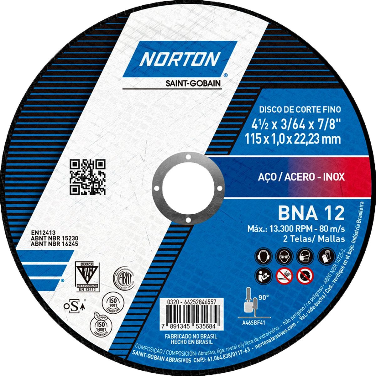 NORTON - Disco de Corte para acero Extrafino BNA12 41/2 Norton