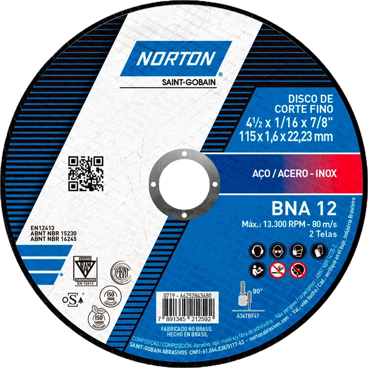 NORTON - Disco de Corte Fino para acero BNA12 41/2 Norton