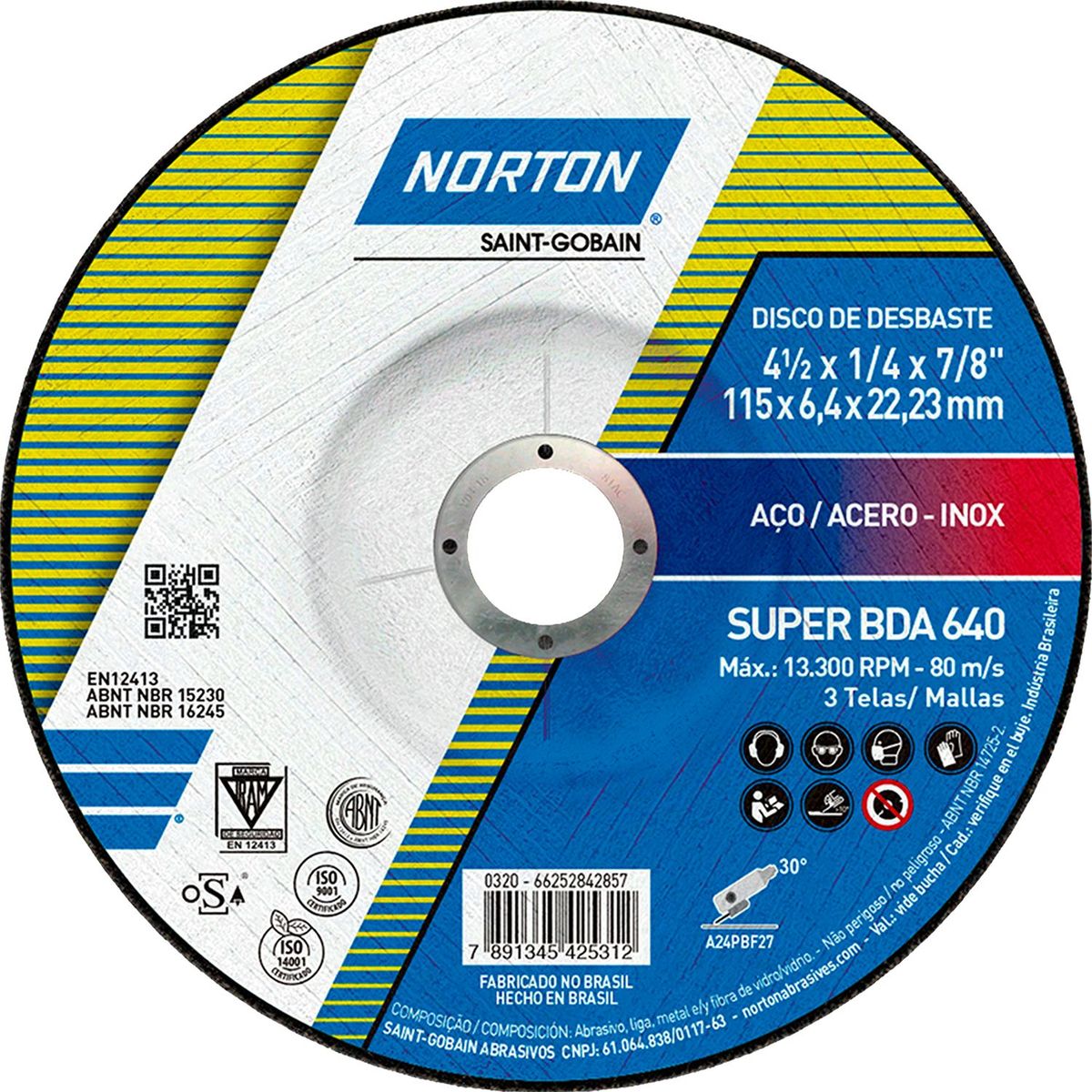 NORTON - Disco de Desbaste para acero 115 x 22.23 mm Norton
