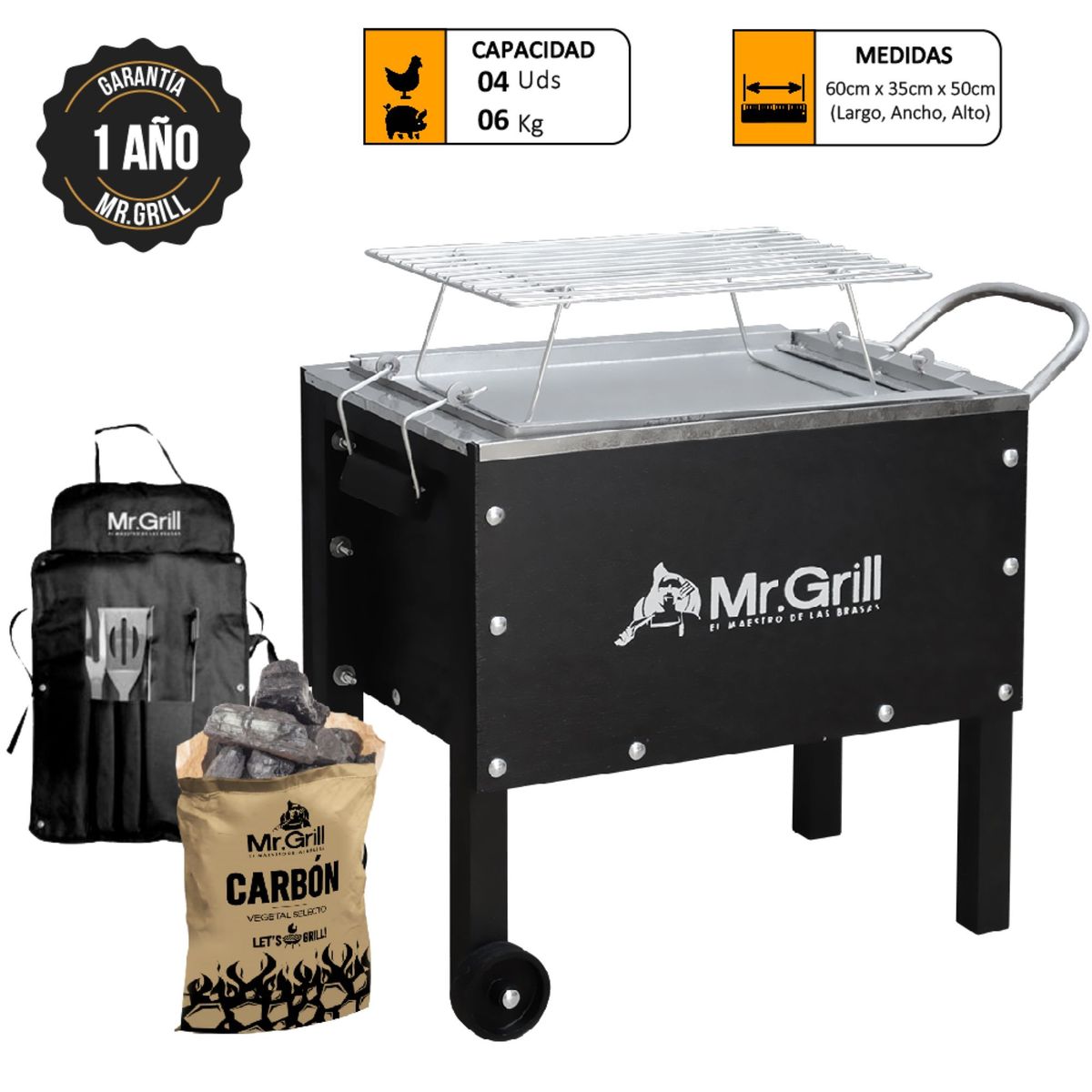 MR GRILL - Caja China Madera Pino/Planchas De Acero Galvanizado Mr Grill 55X33 Cm