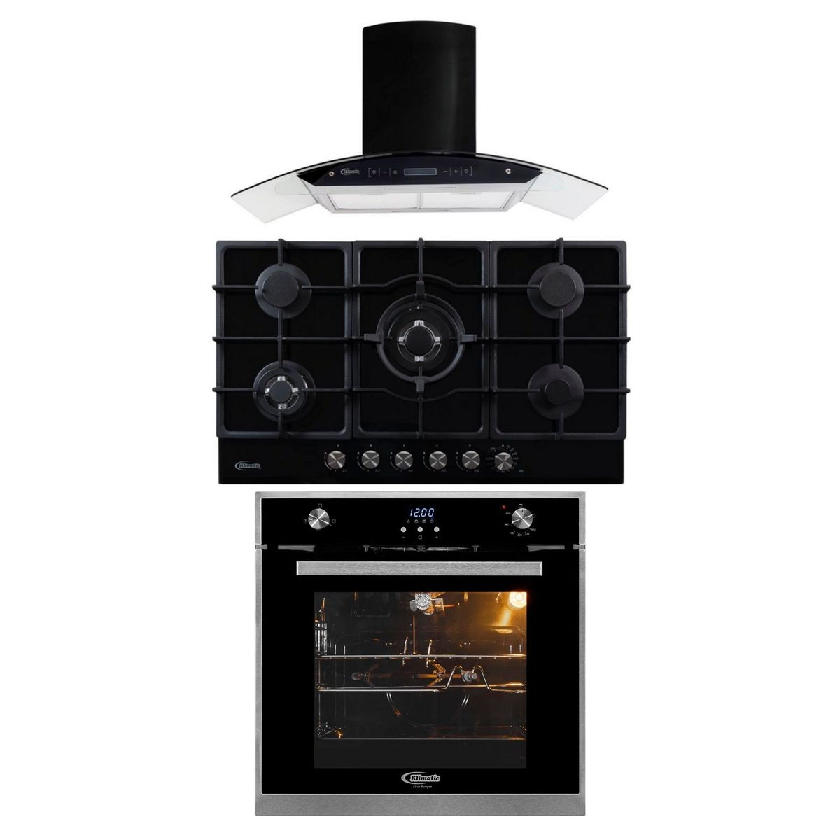 KLIMATIC - Tricombo Cocina Empotrable Aosta 90cm + Campana Extractora Venezia Black + Horno Francfor
