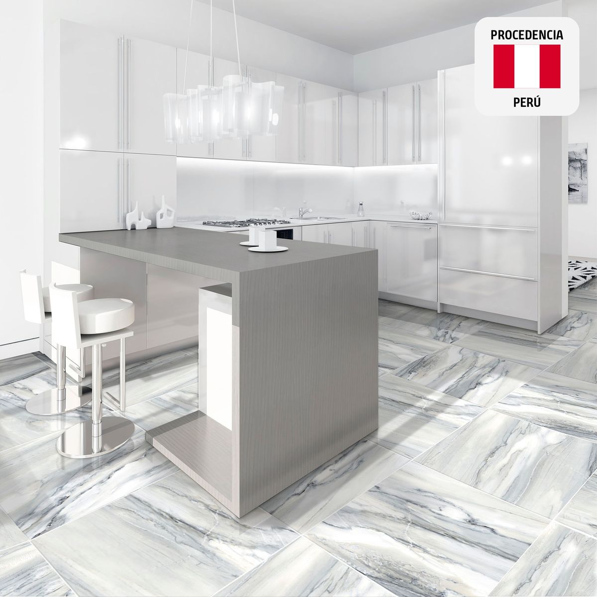 SAN LORENZO - Cerámica Blanco 61x61 Marmoladas Brillante 1.48 m2