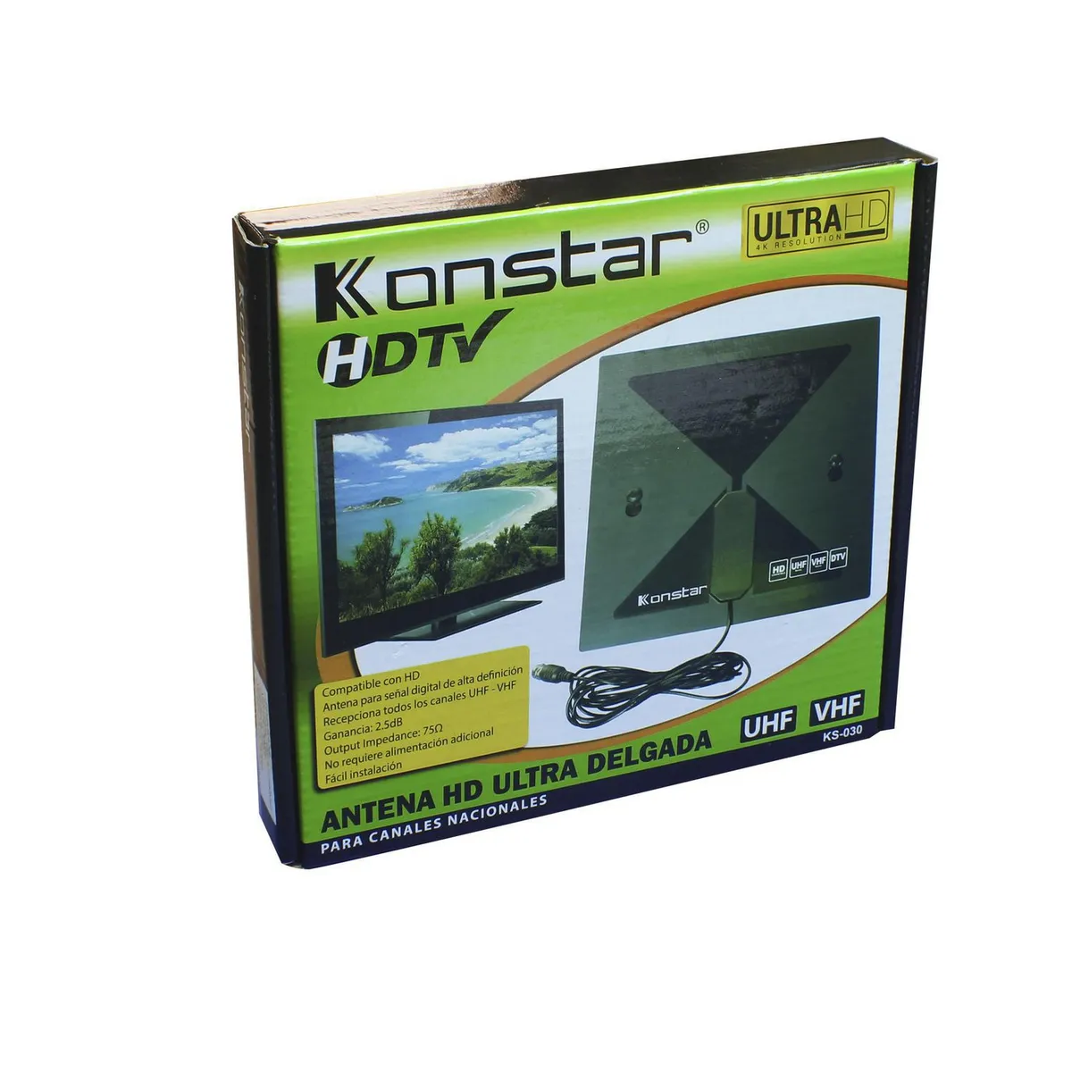 KONSTAR - Antena para TV HD/UHF/VHF/DTV Negro