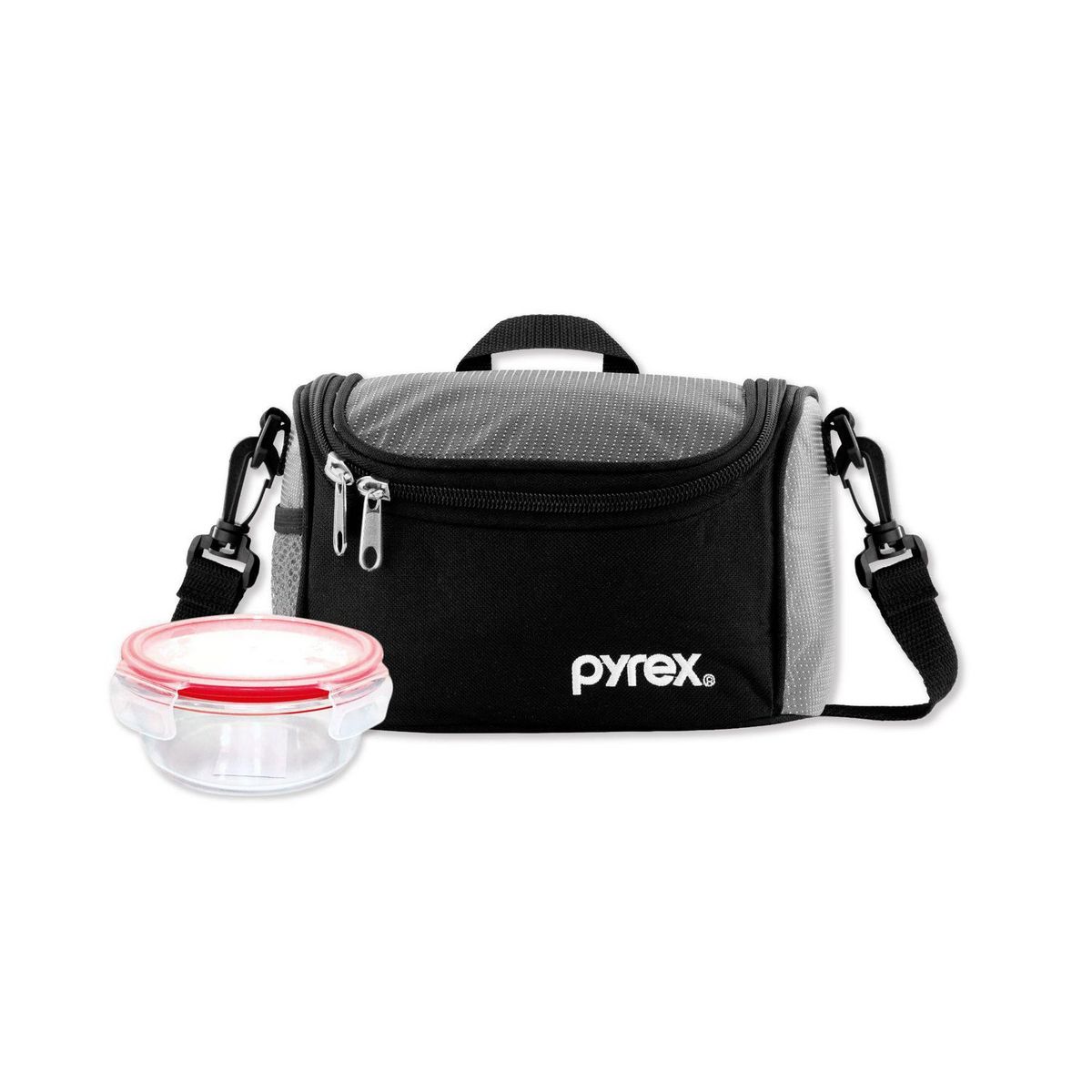PYREX - Lonchera Térmica Recta Plomo y Negro + Taper 400 ml