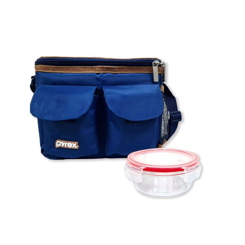 PYREX - Lonchera Térmica Juvenil Azul + Taper Vidrio 400 ml