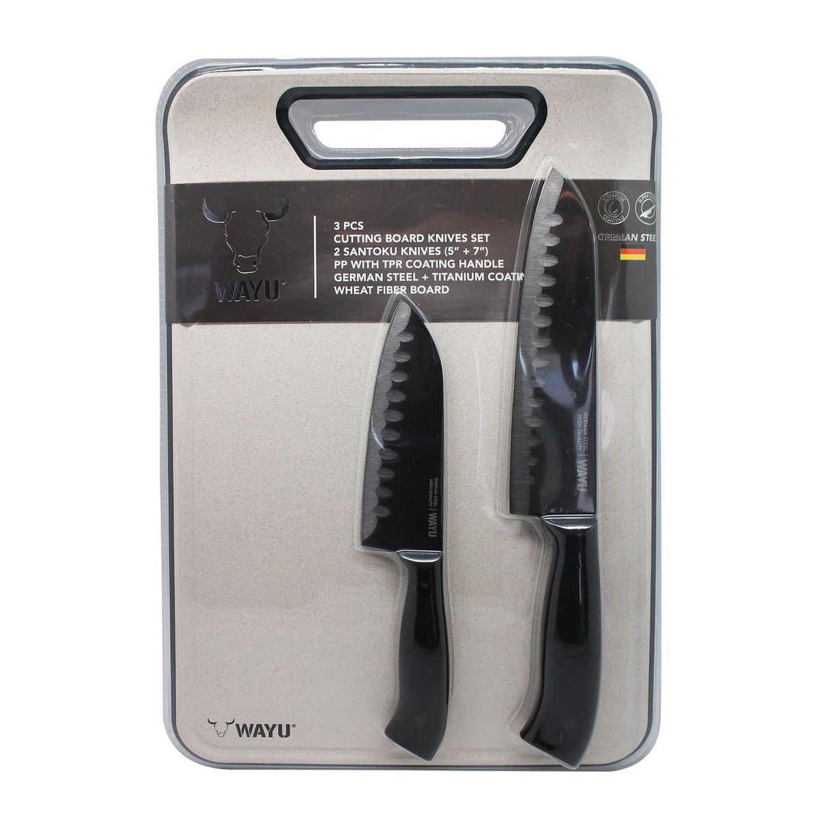 WAYU - Set de Cuchillos Santoku + Tabla