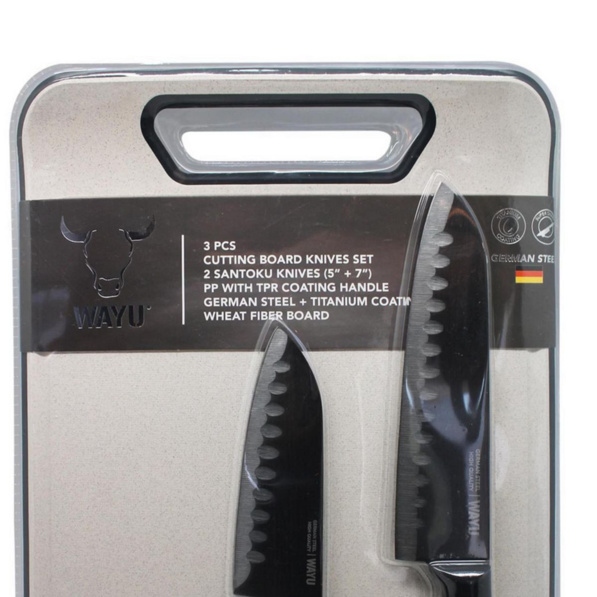 WAYU - Set de Cuchillos Santoku + Tabla