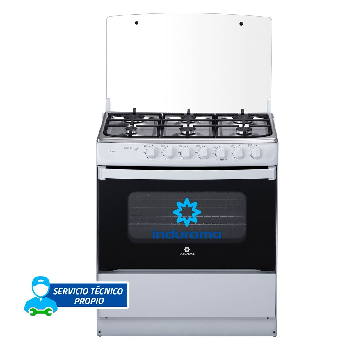 INDURAMA - Cocina Indurama a Gas 6 Hornillas Tenerife Spazio Plus Blanco