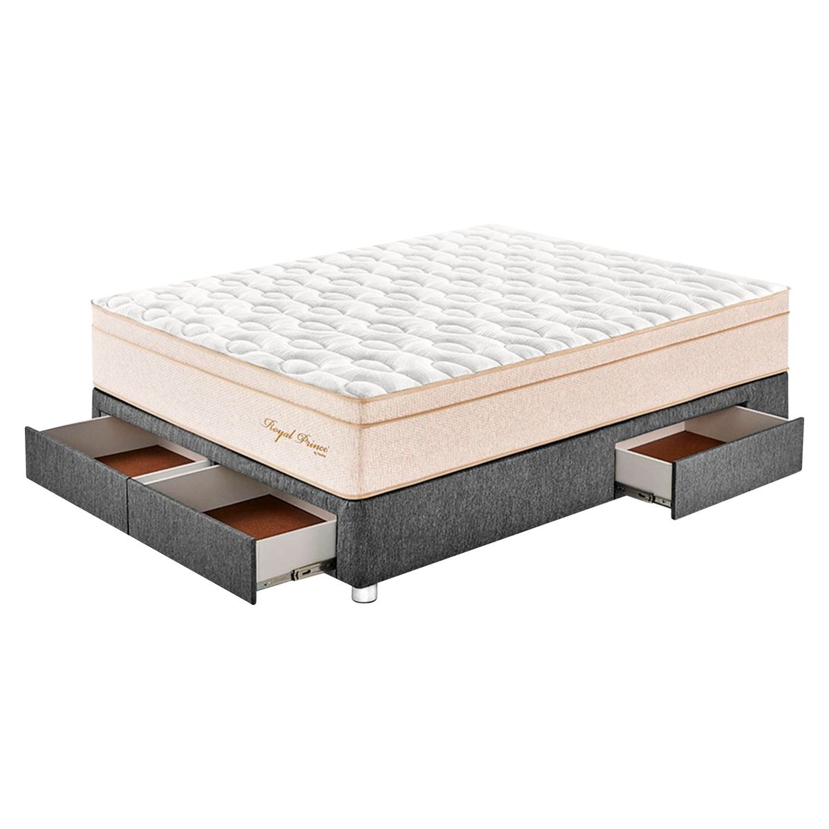 PARAISO - Cama con Cajones Paraíso Royal Prince 2 Plazas Gris + Colchón + 2 Almohadas + Protector