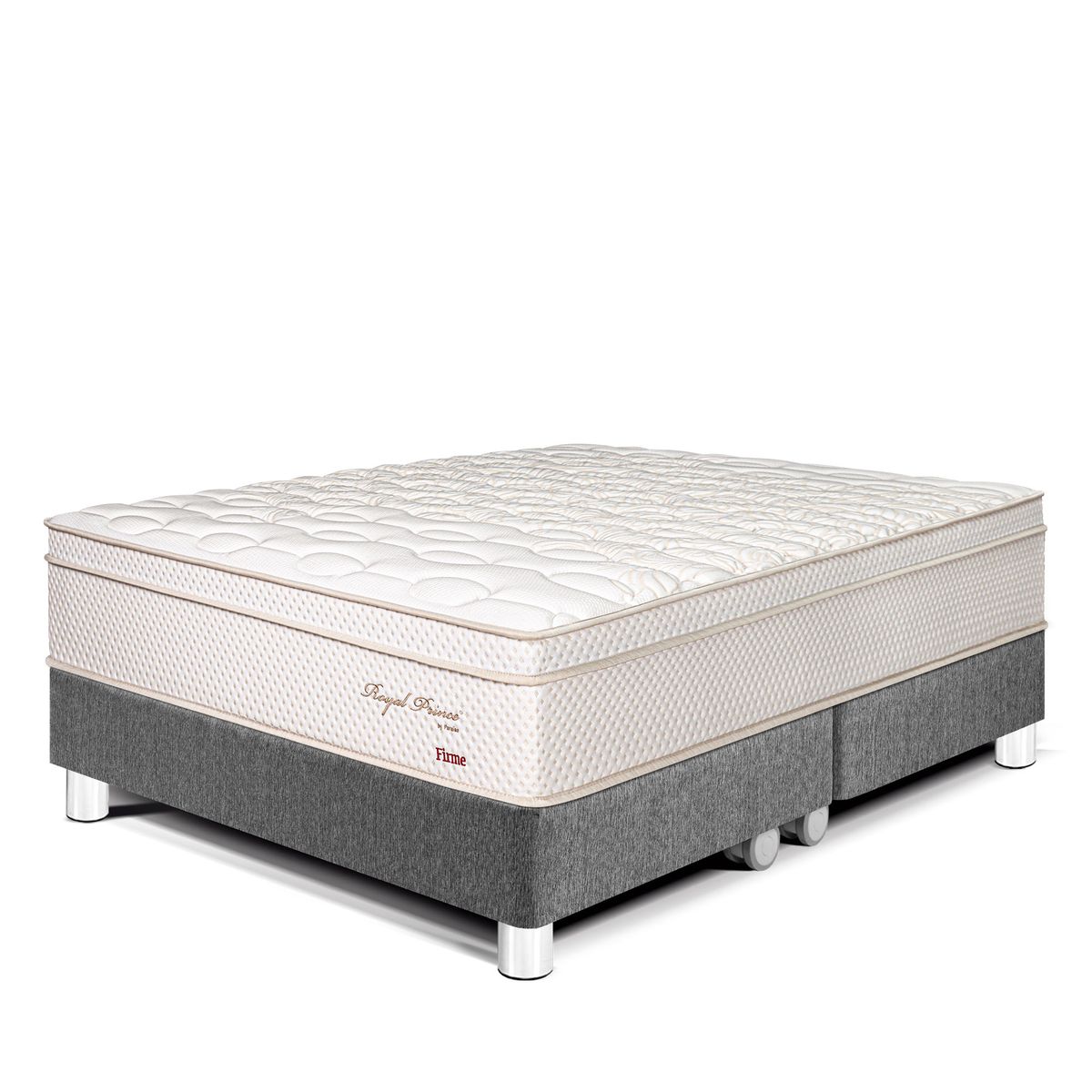 PARAISO - Cama Royal Prince Firme King Gris + 2 Almohadas