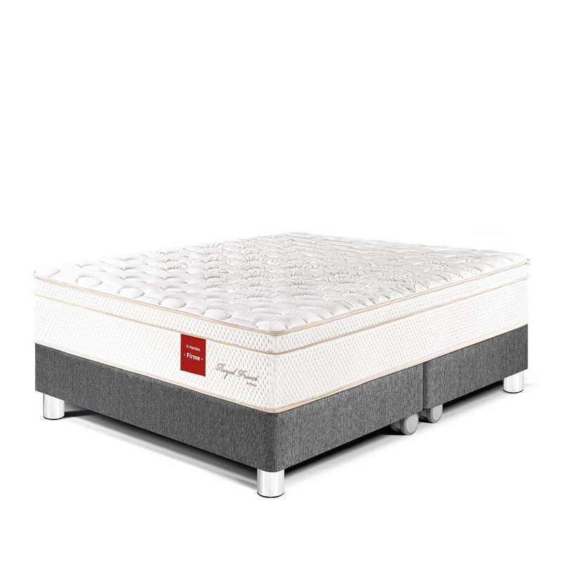 PARAISO - Cama Paraíso Royal Prince King Gris + Colchón + 2 Almohadas + Protector