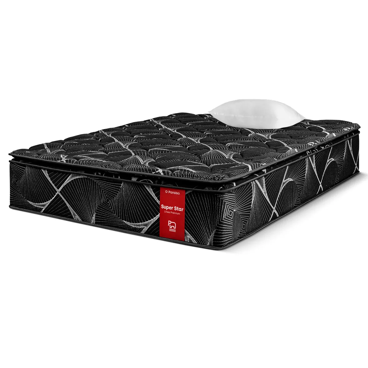 PARAISO - Colchón Paraíso Super Star 1.5 Plazas Negro + Almohada + Protector