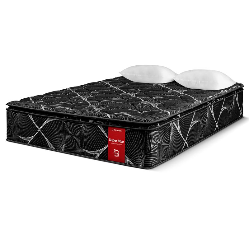 PARAISO - Colchón Paraíso Super Star 2 Plazas Negro + 2 Almohadas + Protector