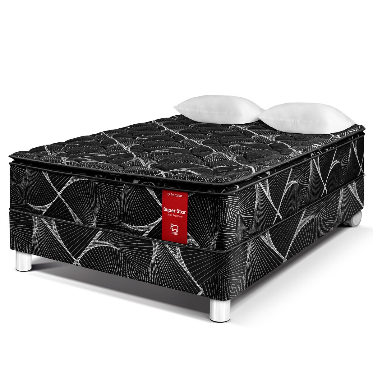 PARAISO - Cama Super Star 2 Plazas + 2 Almohadas + Protector